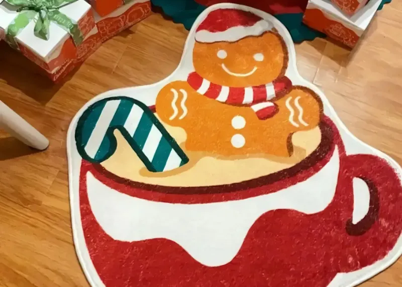 Christmas Cartoon Teacup-Shaped Area Rug