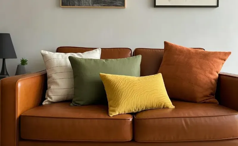 brown sofa with Pillows 