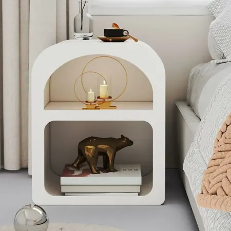 Wood Arc Shelf Drawer Nightstand | homeyfad