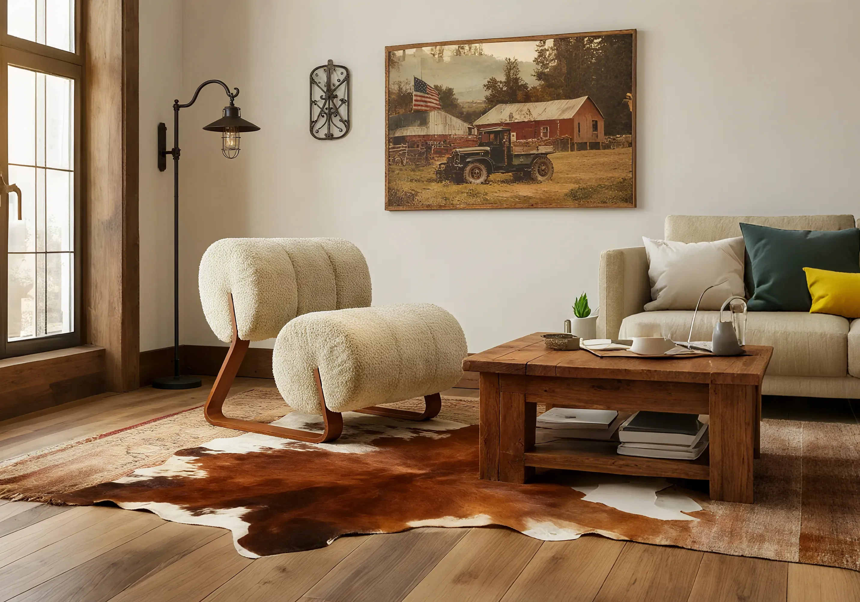 Mid-Century Modern Sherpa Armless Accent Chair