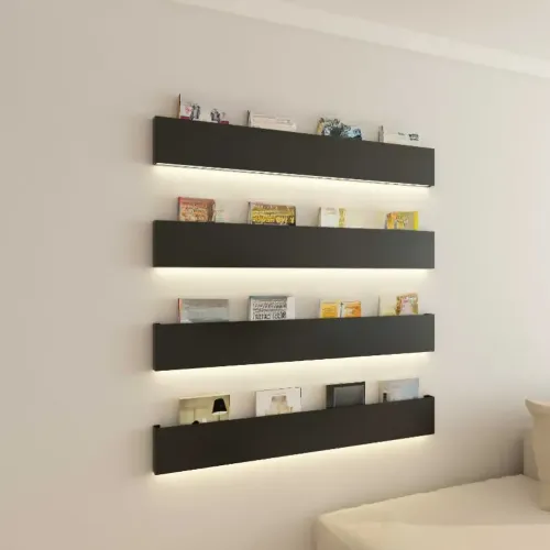 Modern Black Wall-Mounted Metal Floating Bookcase Image - 2 | homeyfad