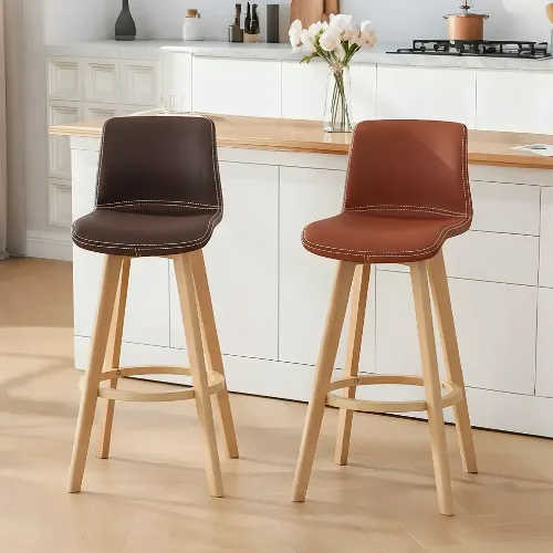Saddle Leather Counter Height Low Back Swivel Bar Stools Image - 3 | homeyfad