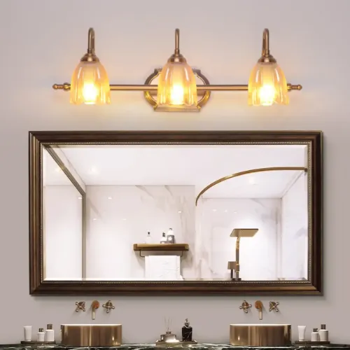 Modern Brass 3-Light Geometric Bathroom Vanity Light | homeyfad