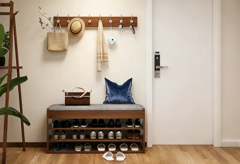 Wood Shoe Storage Bench with Flip-Up Storage