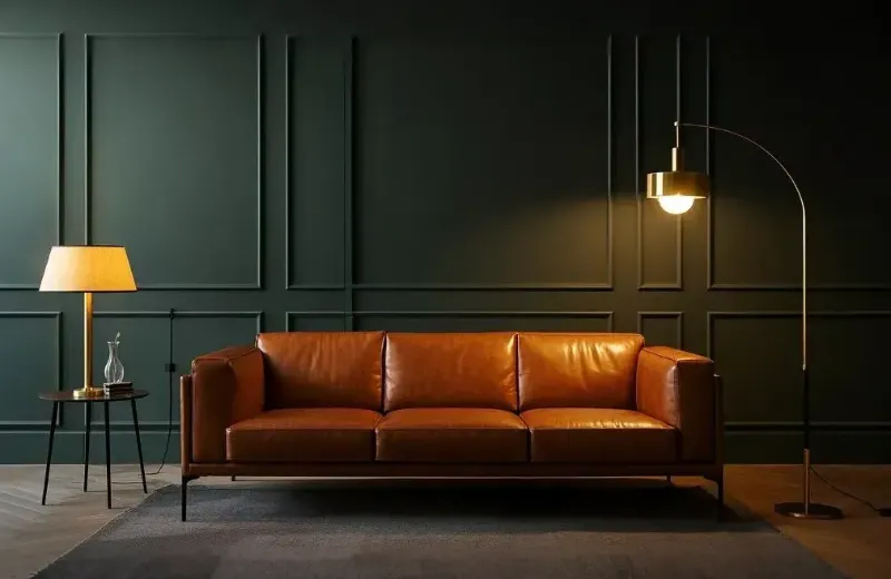 brown leather sofa with light