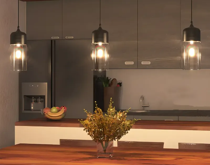 Modern Industrial Glass Pendant Light for Kitchen or Dining Image - 1