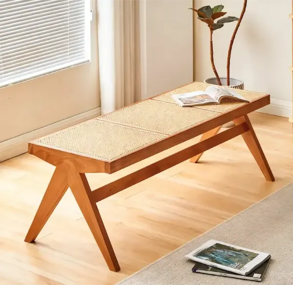 wooden bench as a stand for tv