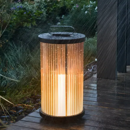 Vertical Grain Clear Glass Cylinder Post Cap Light Image - 3 | homeyfad