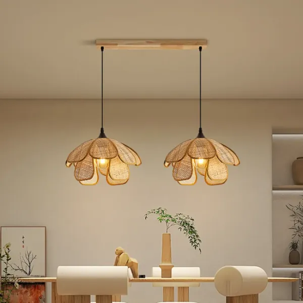 Rustic Rattan Floral Dome Pendant Light | homeyfad