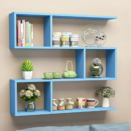 Wall-Mounted Wood Bookcase with Open Back