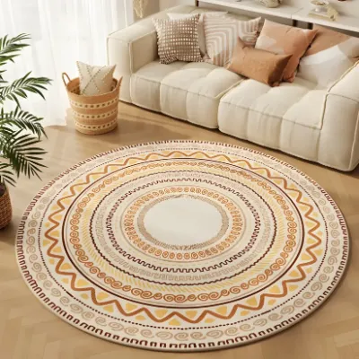 Vintage Polyester Striped Round Area Rug
