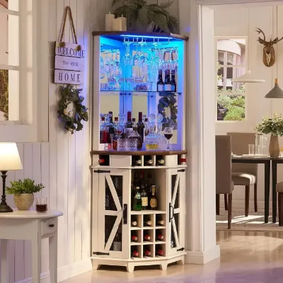 Corner Wine Cabinet with Adjustable Rack and Glass Shelf