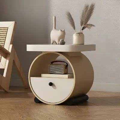 Round Wooden Nightstand with Shelf 