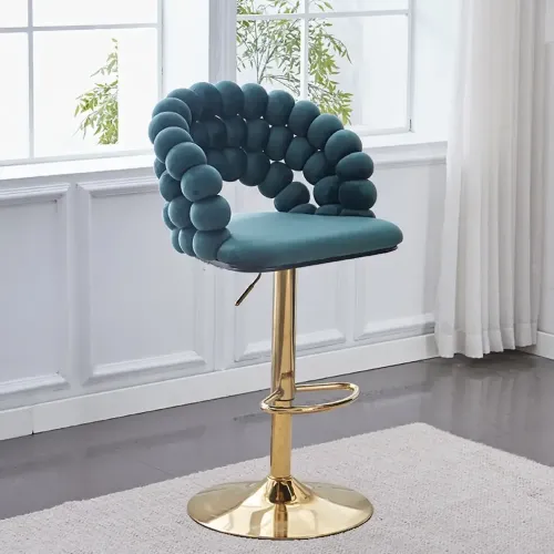Glam Swivel Saddle Fabric Adjustable Height Bar Stool with Arms Image - 2 | homeyfad