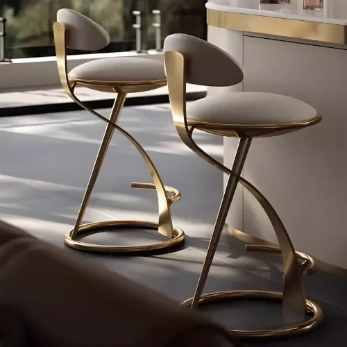 Luxury Gold Metal Frame Sleek Beige Leather Bar Stool Image - 1 | homeyfad