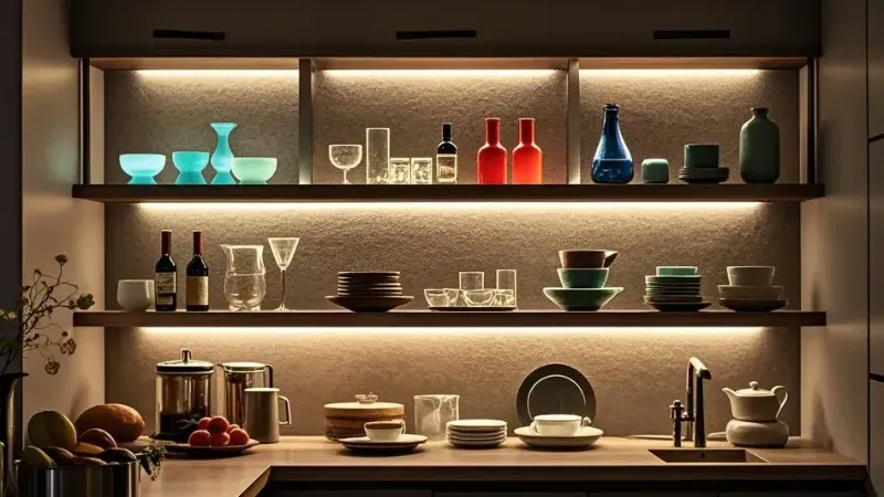 Open shelving night lighting for Kitchen