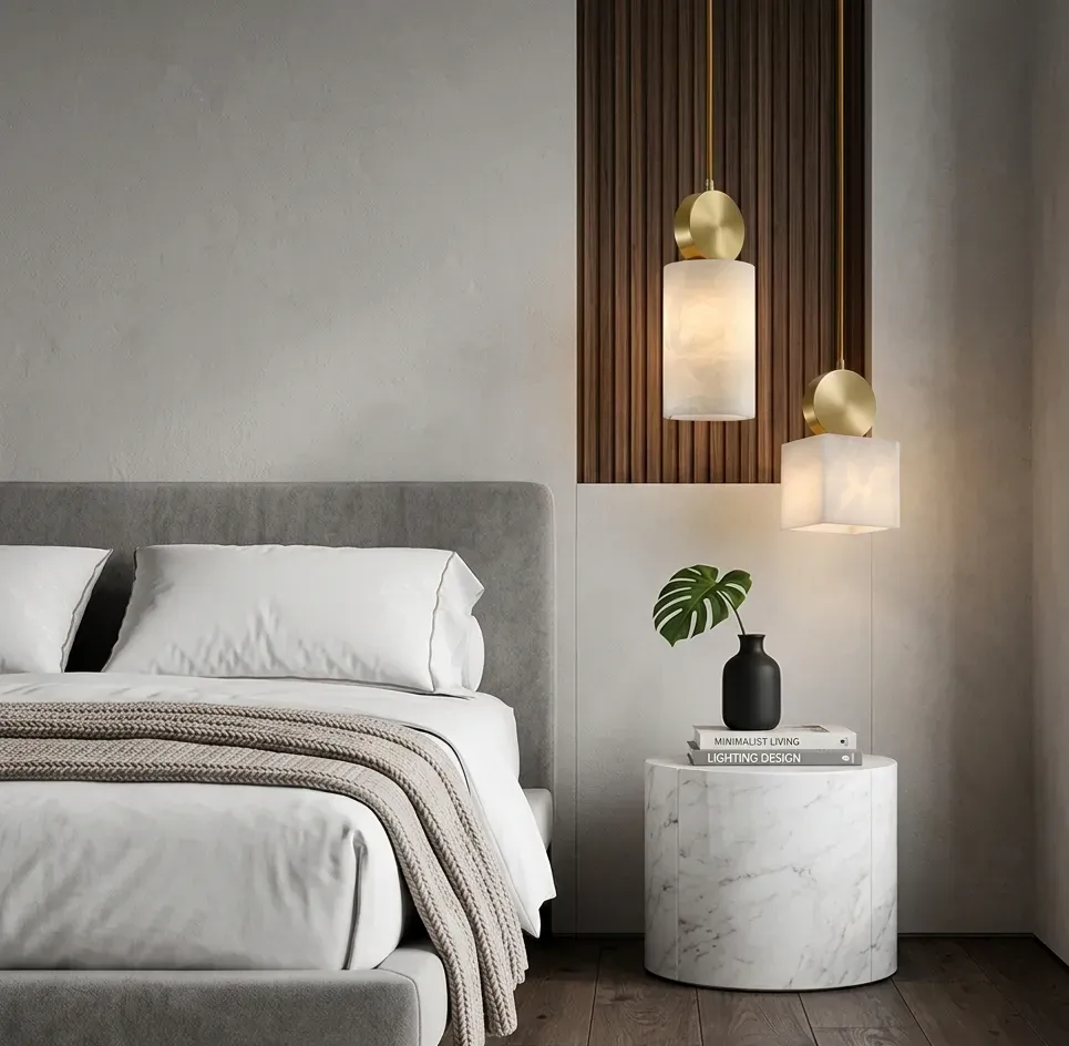 Cylinder Stone Brass Pendant Light