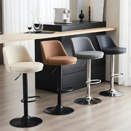 Round Adjustable Faux Leather Swivel Bar Stools | homeyfad