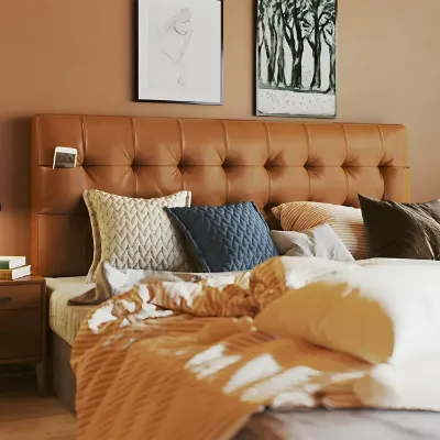 Orange Diamond Tufted Upholstered Headboard