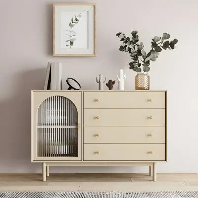 Wood Multi-Drawer Glass Door Cabinet