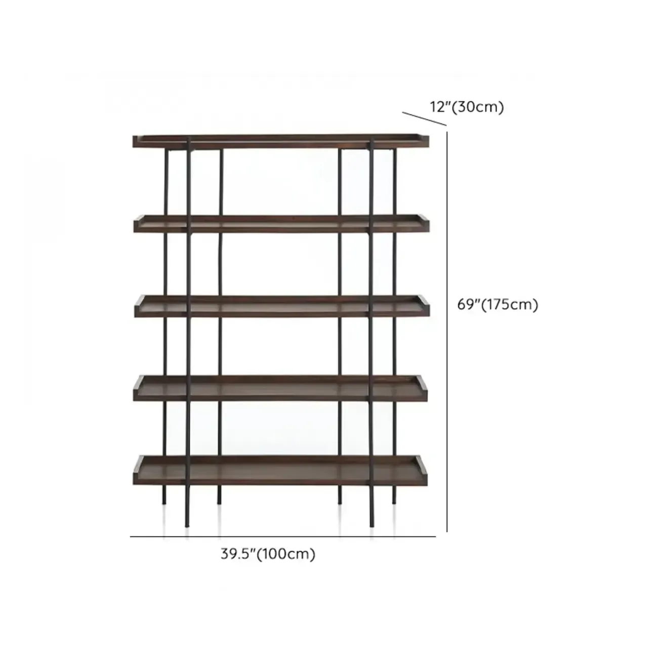 Industrial Etagere Bookshelf Metal and Wood 5-Tier Open Storage