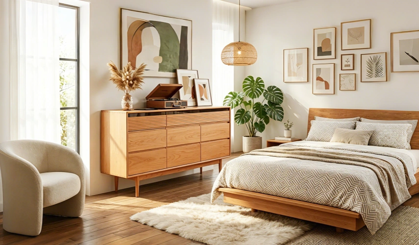 Scandinavian Natural Light Wood Dresser with 8-Drawers