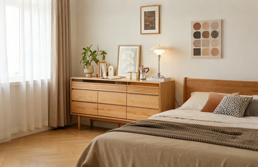 Scandinavian Natural Light Wood Dresser with 8-Drawers