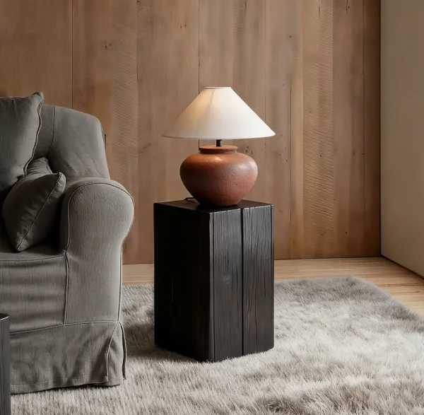 Square Brown Wood Side Table for Living Room