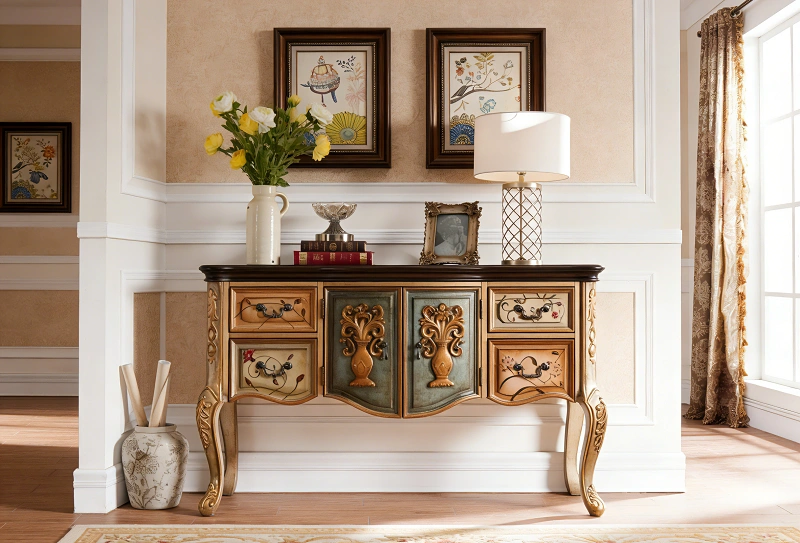 Vintage Coffee Console Table with Drawers | Homeyfad