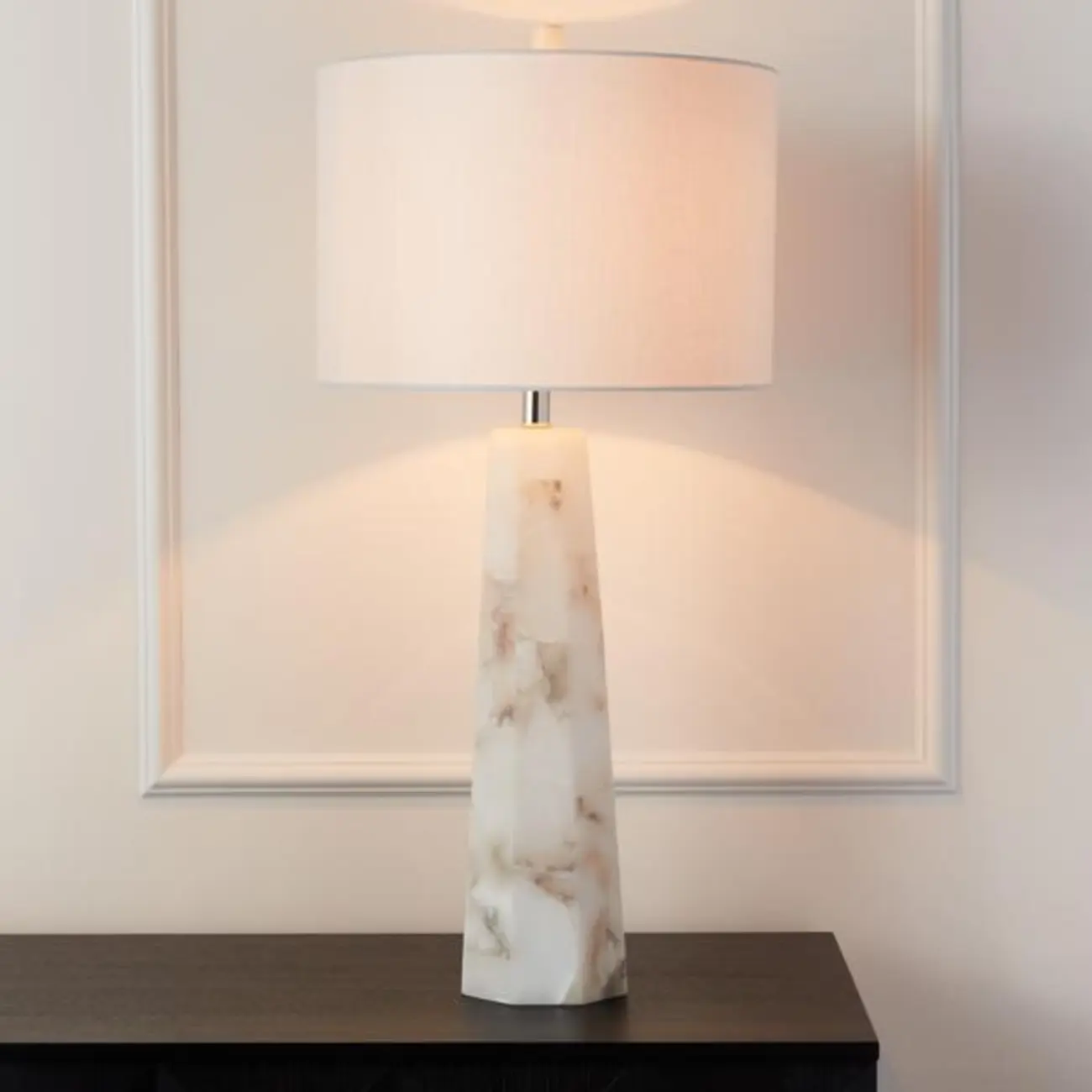 Modern Marble Alabaster Table Lamp with Linen Shade Image - 6 | homeyfad