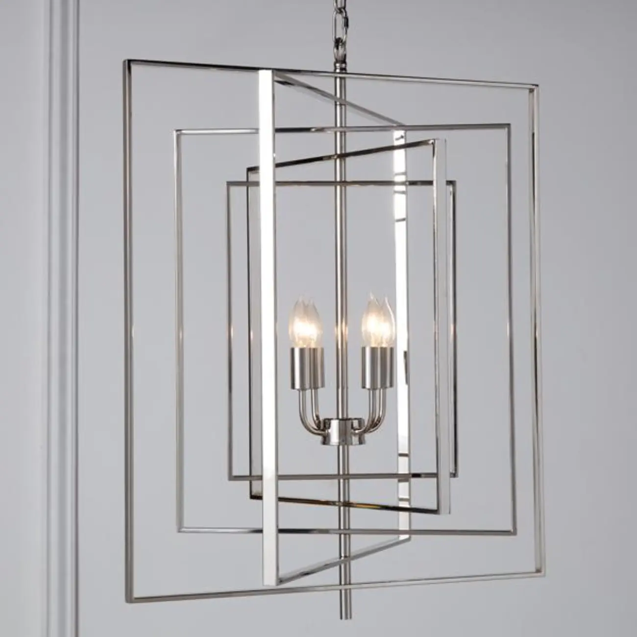 Modern Silver Rectangular Metal Cage Chandelier Image - 10 | homeyfad