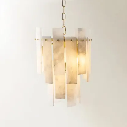 Natural Alabaster Chandelier with Gold Frame Image - 8
