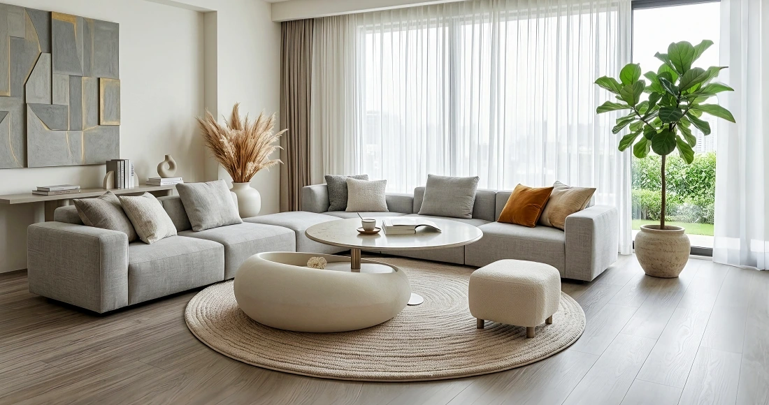 white coffee table with grey sofa