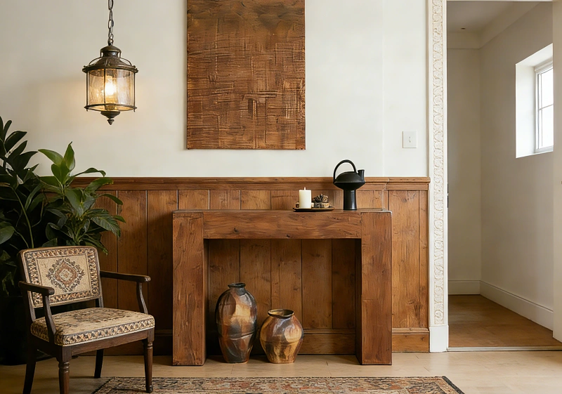 Brown Wood Console Table with Sleigh Base