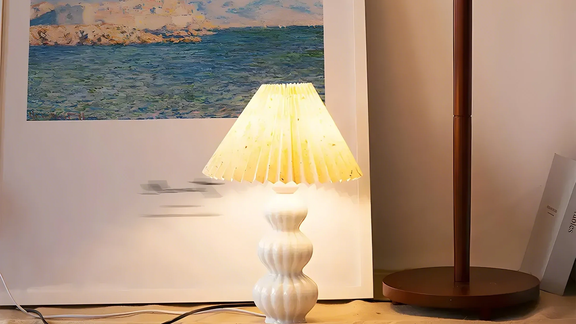 Nordic Pleated Shade Ceramic Table Lamp for Living Room