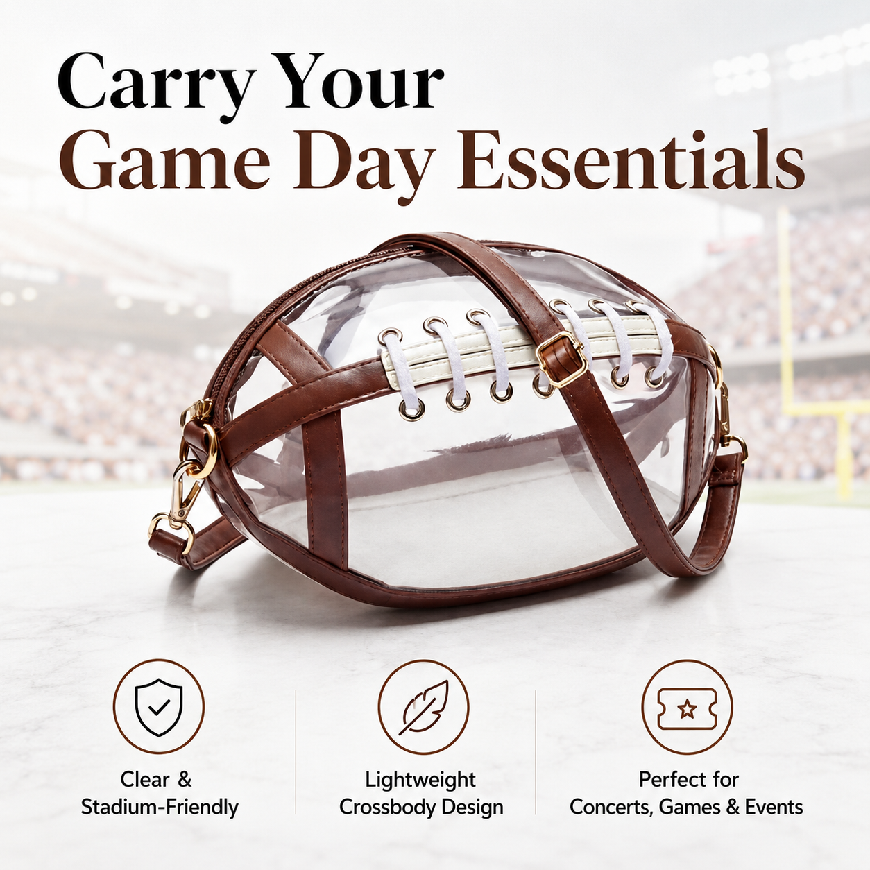 Clear Football Crossbody Bag – Stadium-Friendly Game Day Purse for Concerts & Events