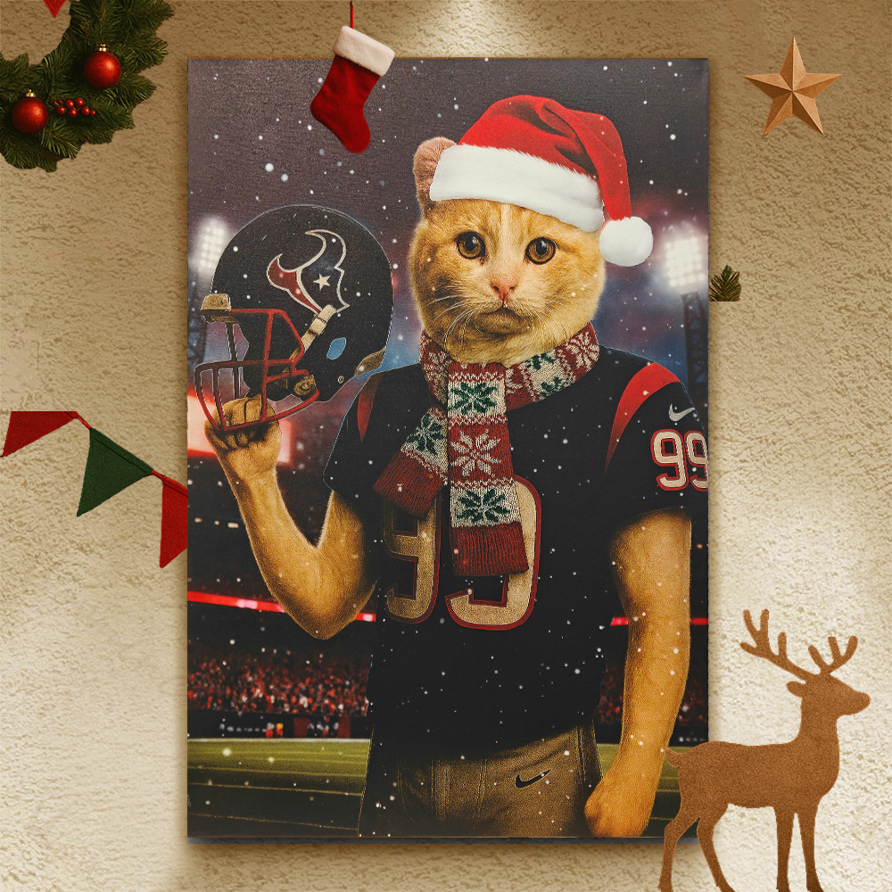 Christmas Hand-Painted Custom American Football Pets Portrait
