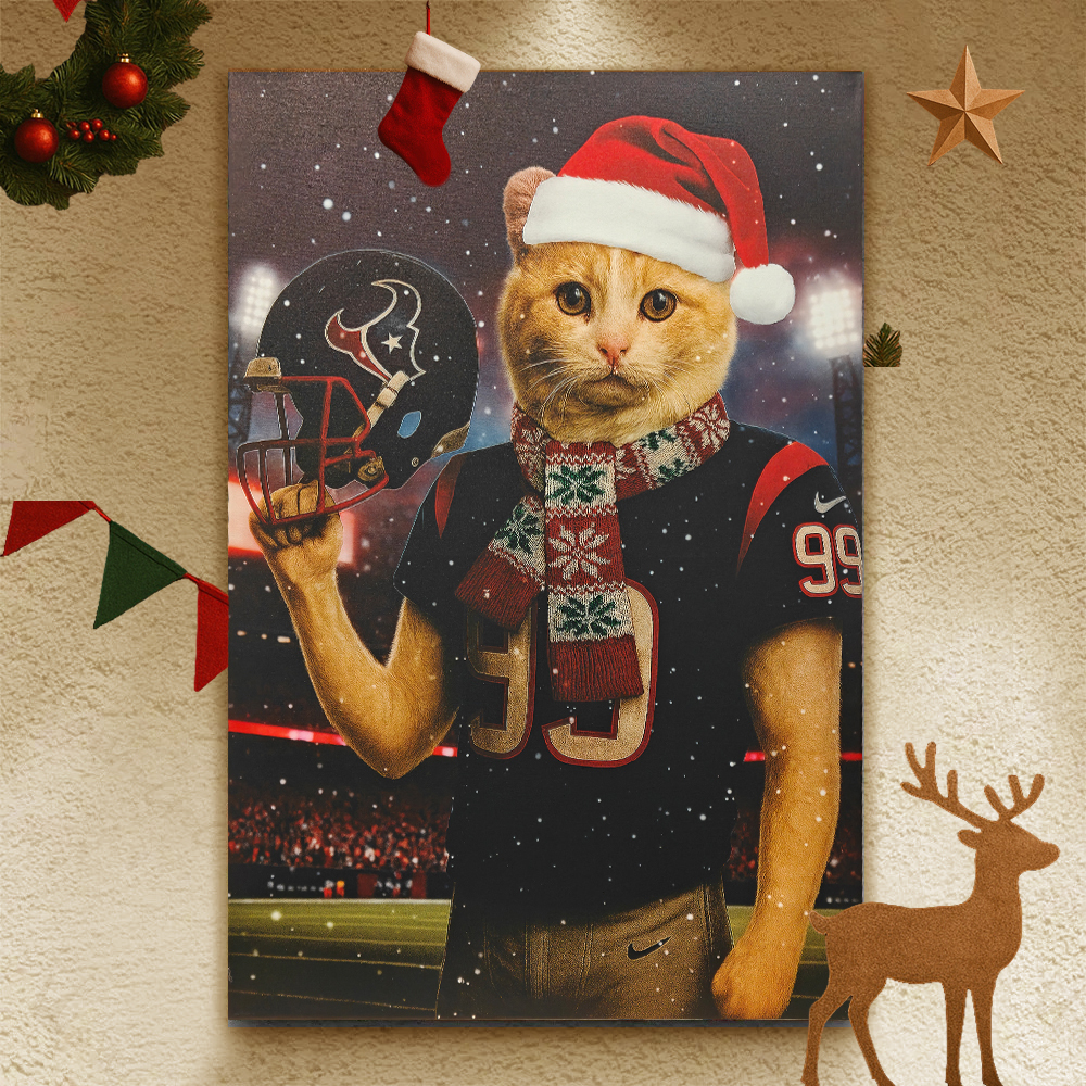 Christmas Hand-Painted Custom American Football Pets Portrait