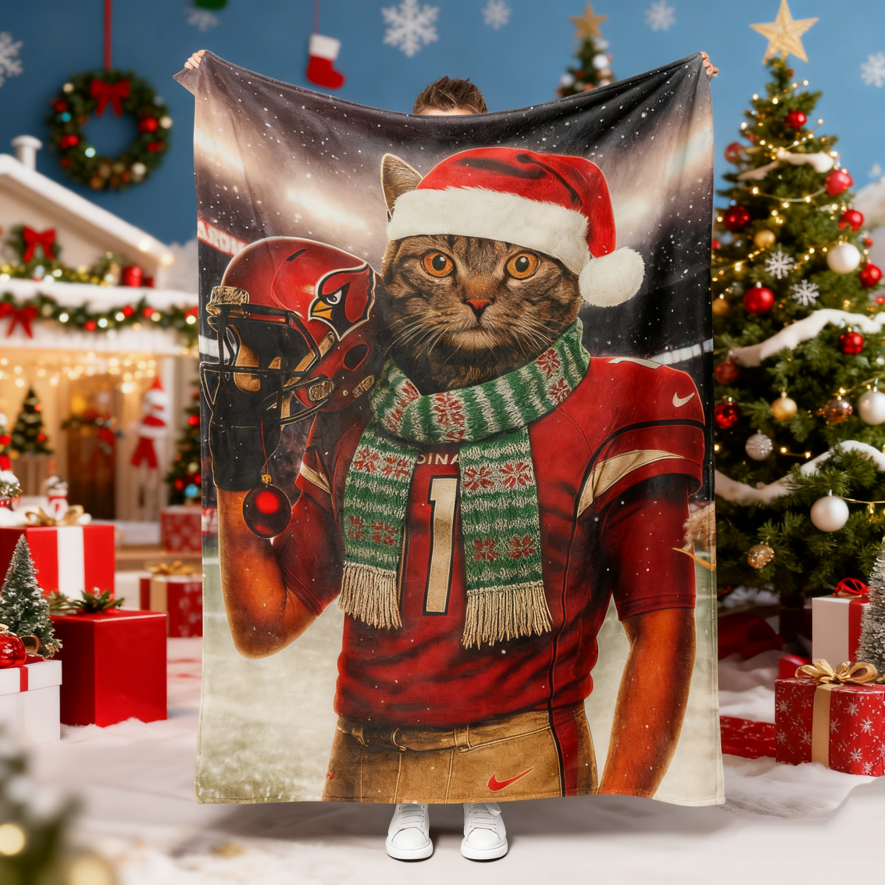 Custom Christmas American Football Pets Blankets