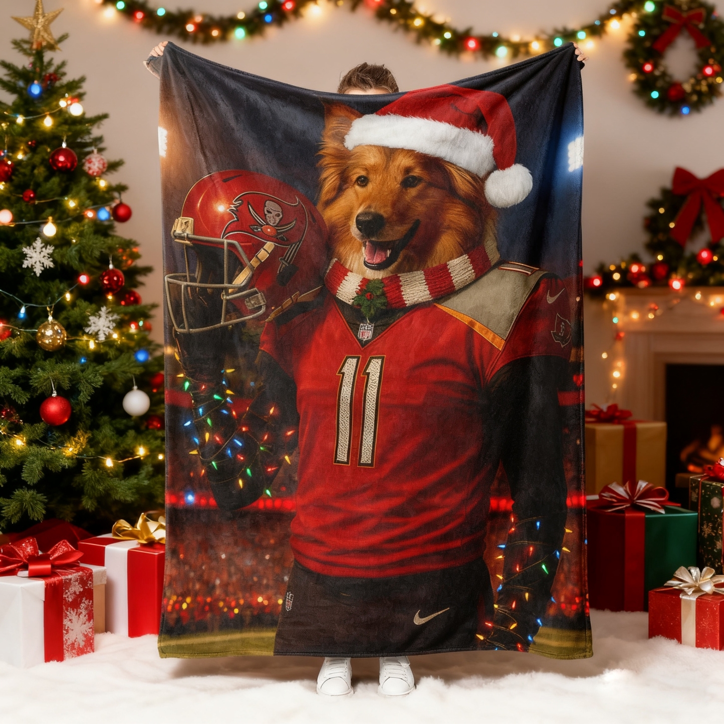 Custom Christmas American Football Pets Blankets