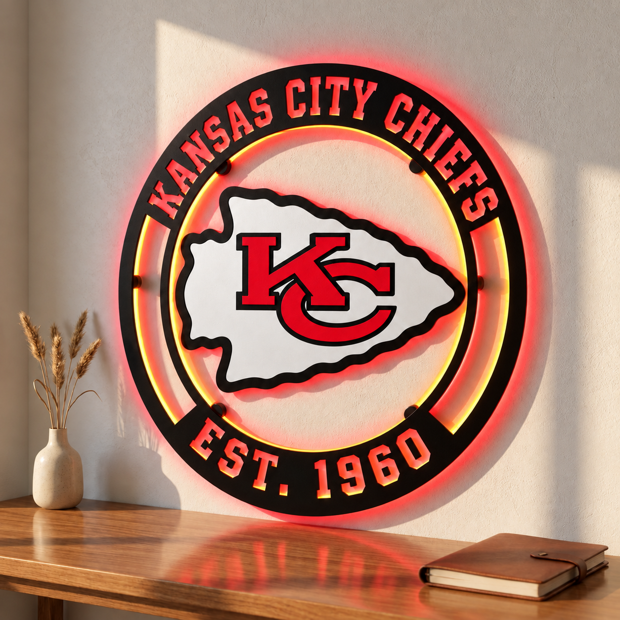 Football Fan LED Metal Wall Sign –Kansas City Chiefs