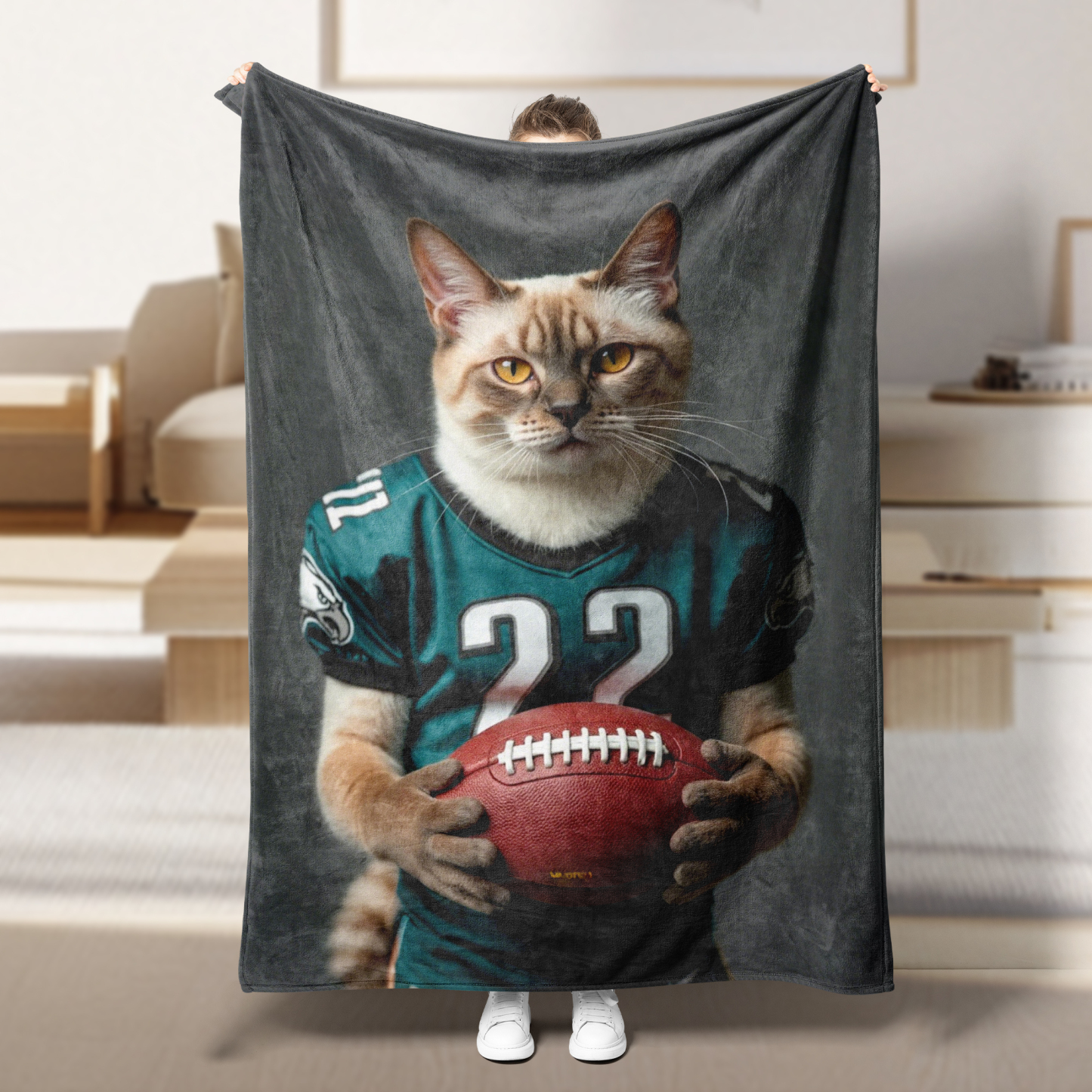 Hand-Painted Custom American Football Cat Pet NFL NCAA Blankets🏈
