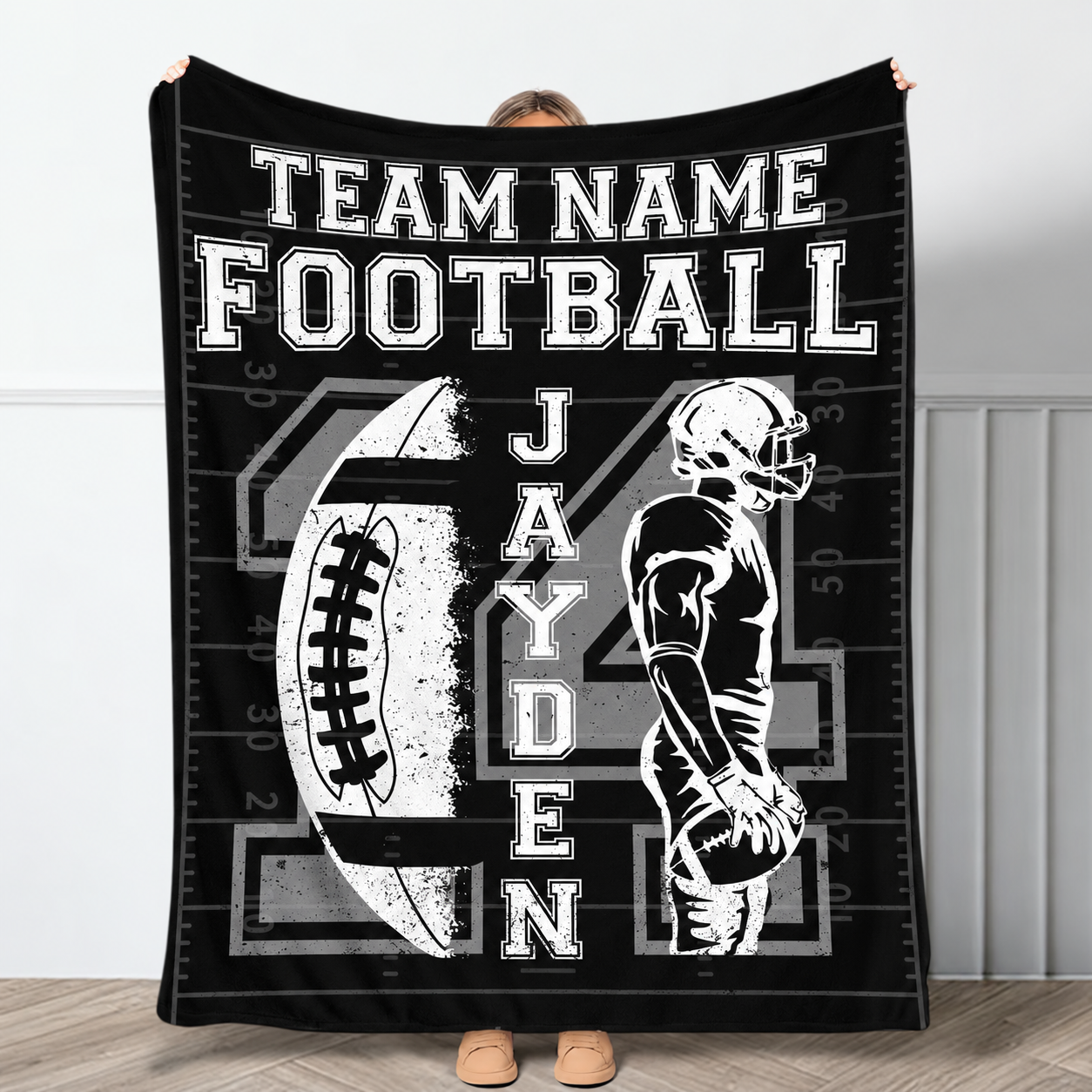 Vintage Player Poster Football Blanket – Custom Name & Number Throw