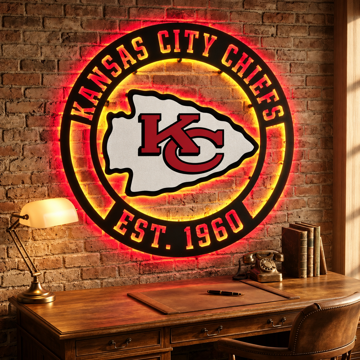Football Fan LED Metal Wall Sign –Kansas City Chiefs