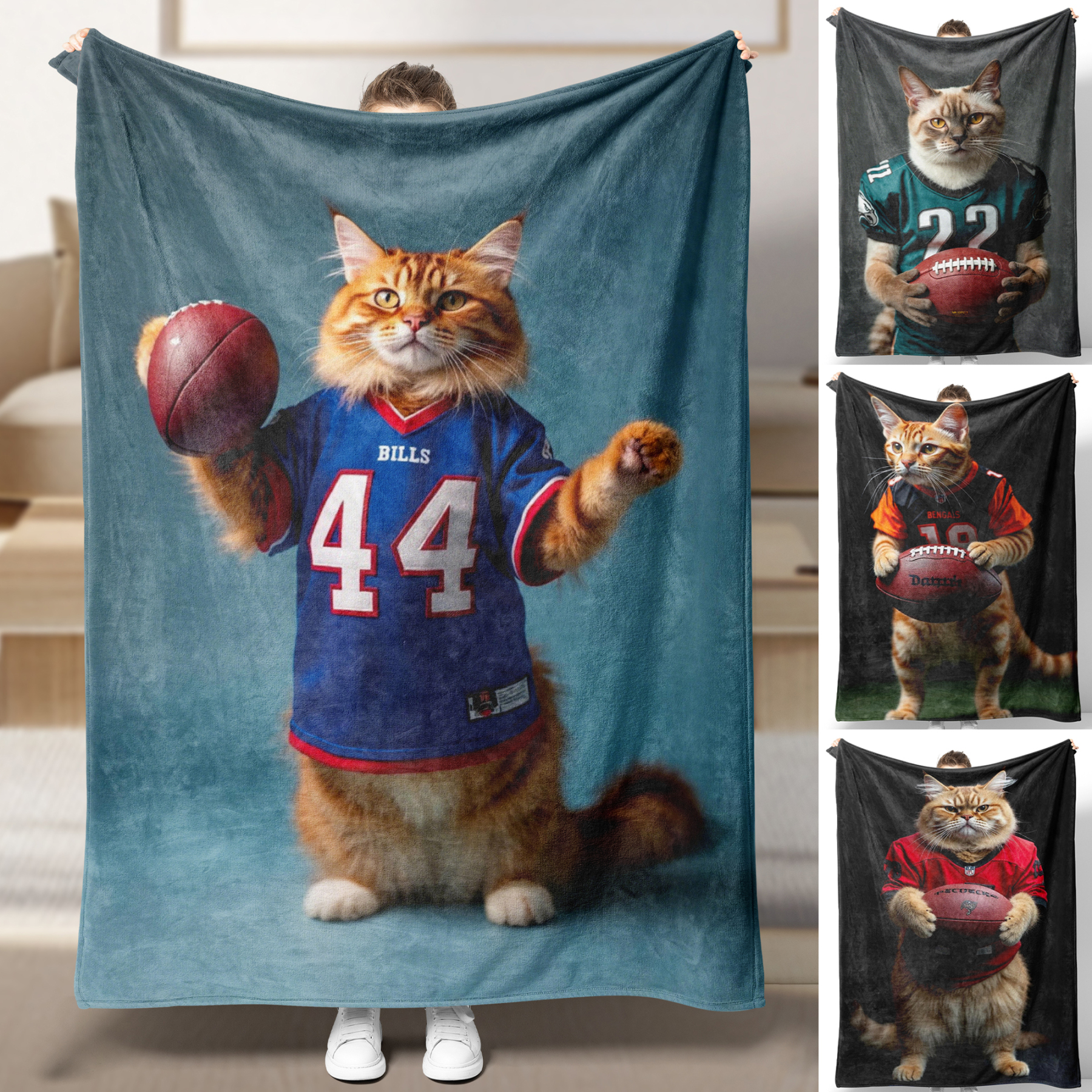 Hand-Painted Custom American Football Cat Pet NFL NCAA Blankets🏈
