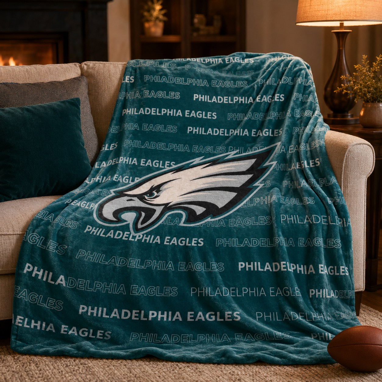 Philadelphia Football Green & White Eagle Pattern Throw Blanket
