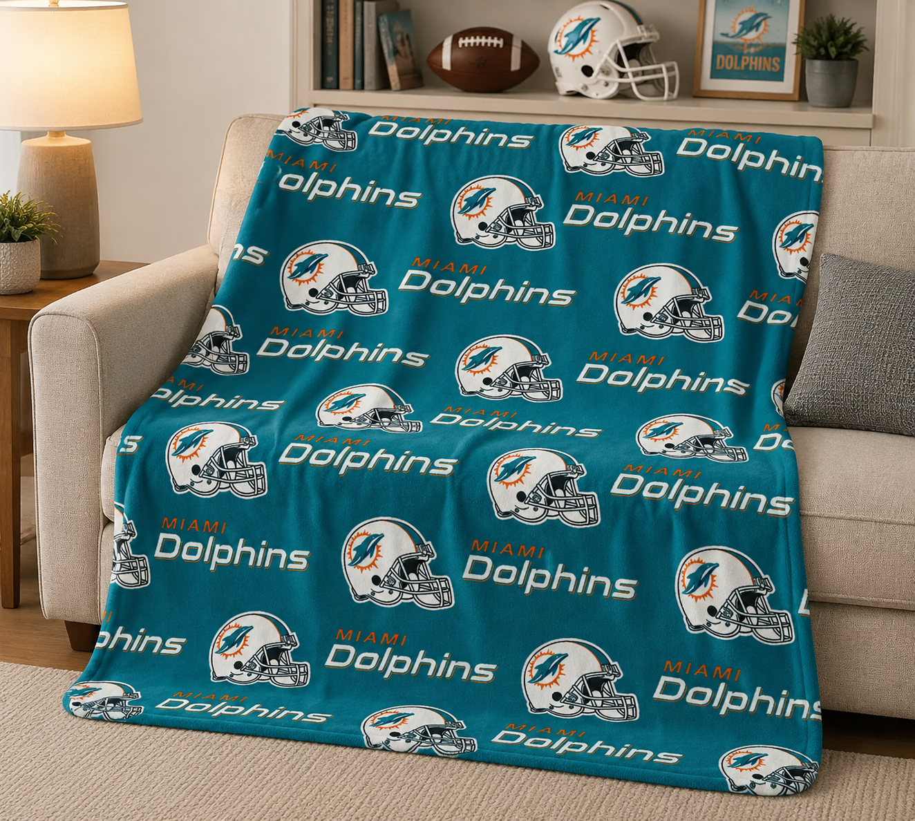 Miami Football Game Day Helmet Pattern Throw Blanket