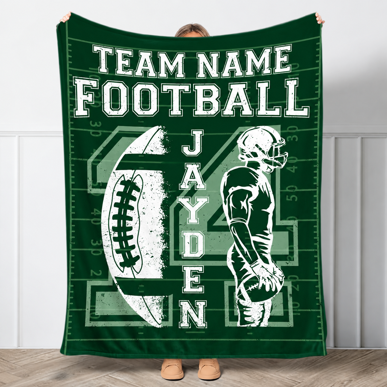 Vintage Player Poster Football Blanket – Custom Name & Number Throw