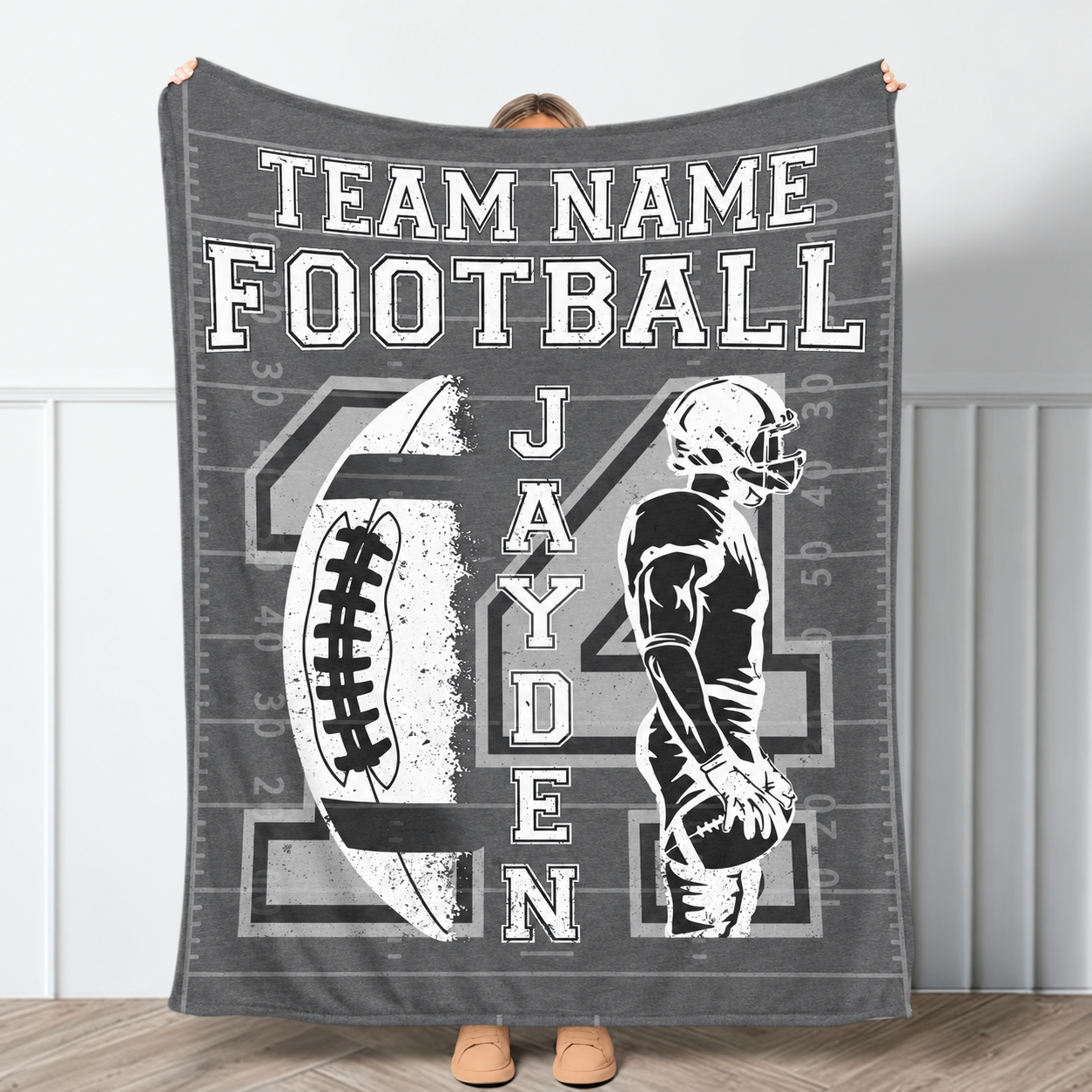 Vintage Player Poster Football Blanket – Custom Name & Number Throw