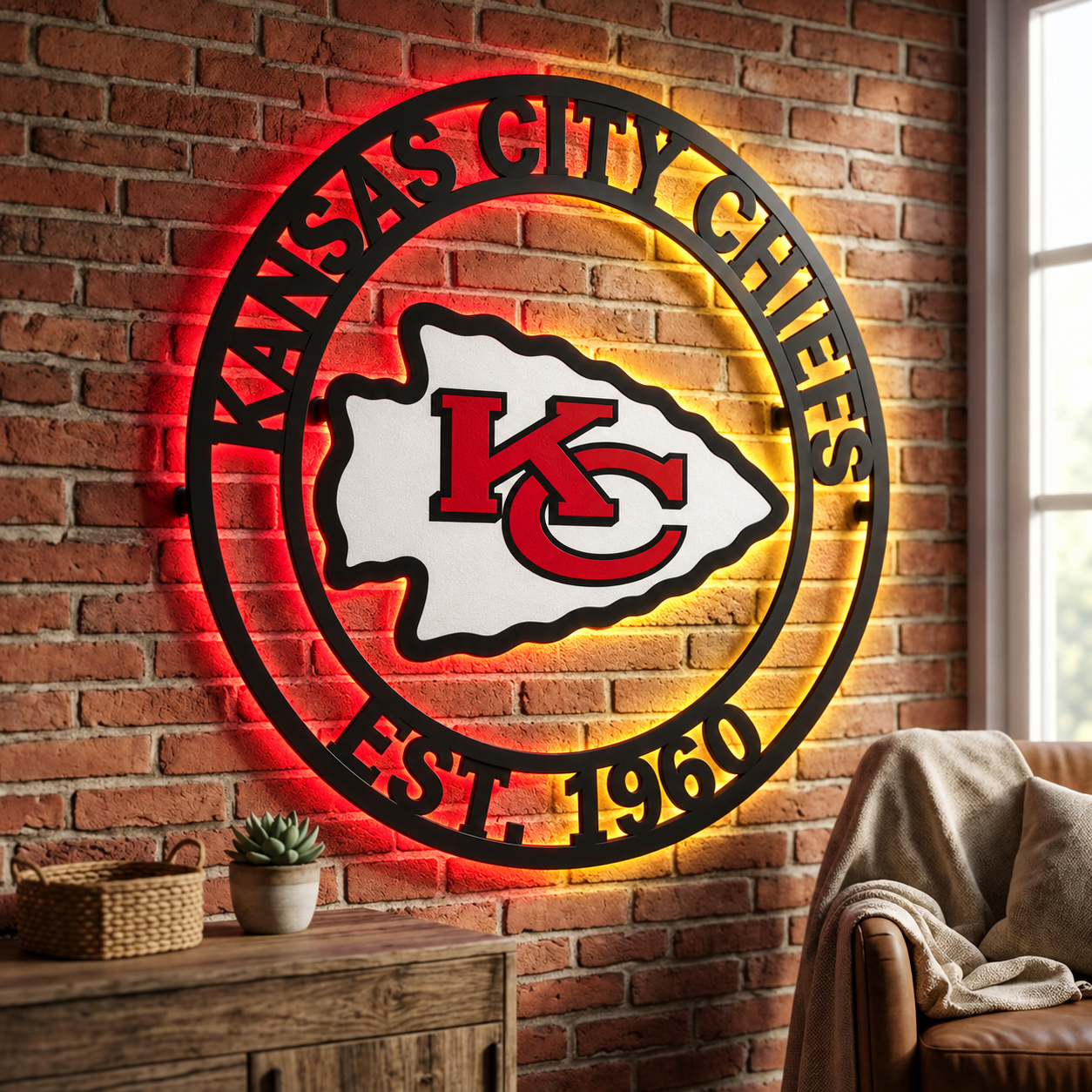 Football Fan LED Metal Wall Sign –Kansas City Chiefs